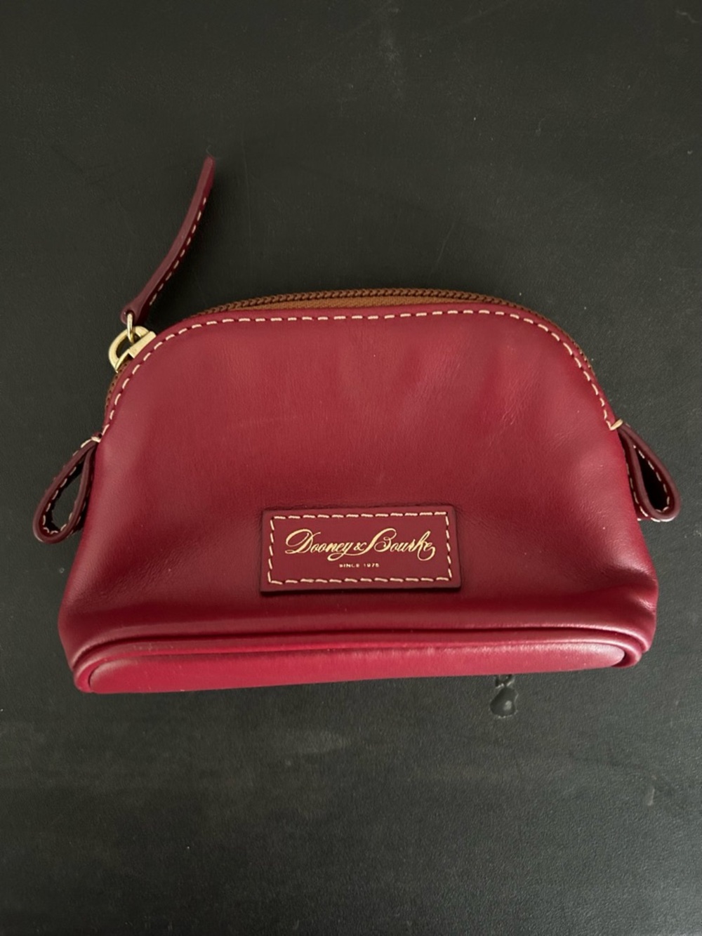 Dooney & Bourke Red Leather Cosmetic Pouch with Gold Accent